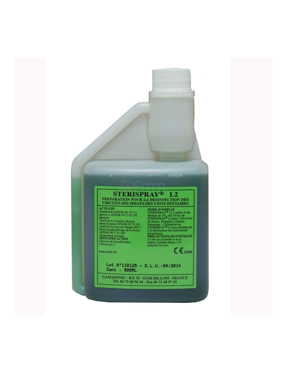 STERISPRAY SOLUTION DESINFECTION CIRCUITS SPRAYS DENTAIRES FLACON 500 ML AVEC DOSEUR GRADUE