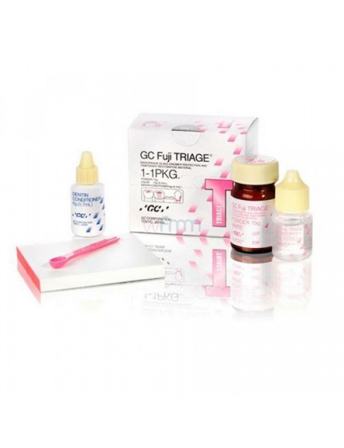 GC FUJI TRIAGE TEINTE ROSE, POUDRE 15 G, LIQUIDE 10 G, DENTIN CONDITONNER 6 G ET ACCESSOIRES