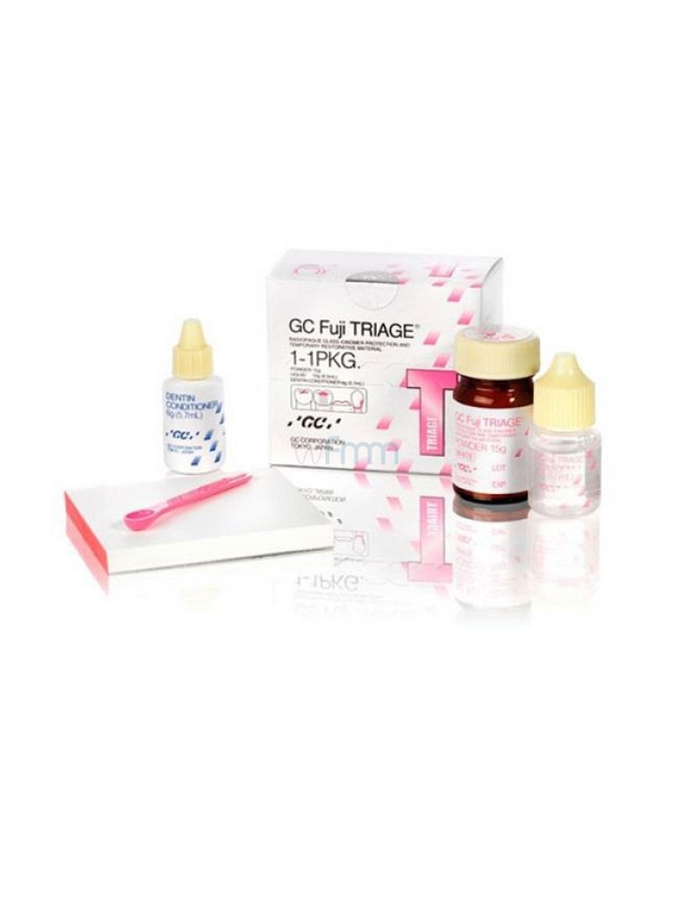 GC FUJI TRIAGE TEINTE ROSE, POUDRE 15 G, LIQUIDE 10 G, DENTIN CONDITONNER 6 G ET ACCESSOIRES