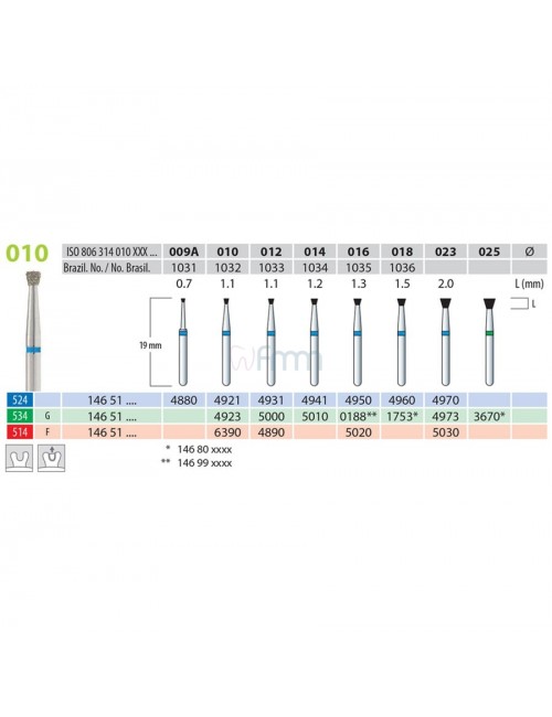 FRAISES DIAMANTEES FG CONE RENV. GROS GRAIN VERT ISO 016,LES 5 FRAISES