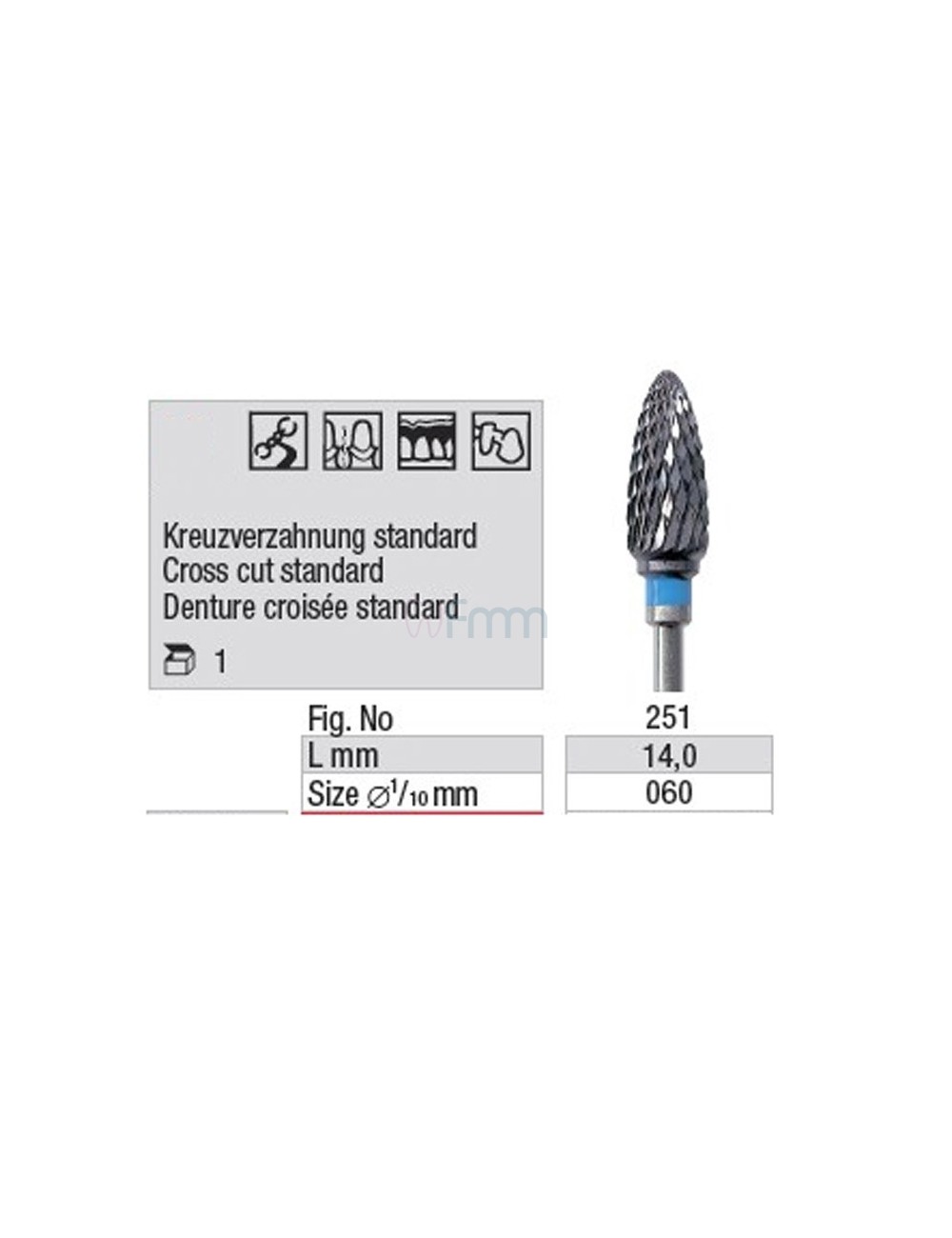 FRAISE EDENTA TUNGS.PM GROSSE DENTURE FORME 251 ISO 060, LA FRAISE